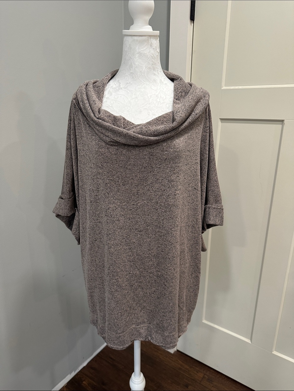 Altar'd State Taupe Draped Cowl Neck Dolman Sweater